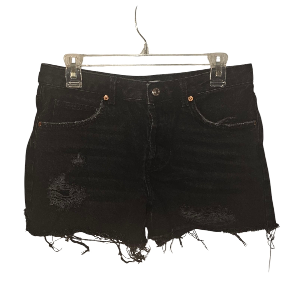 Topshop Moto‎ Ashley Denim Shorts-Size 6-Distressed Black